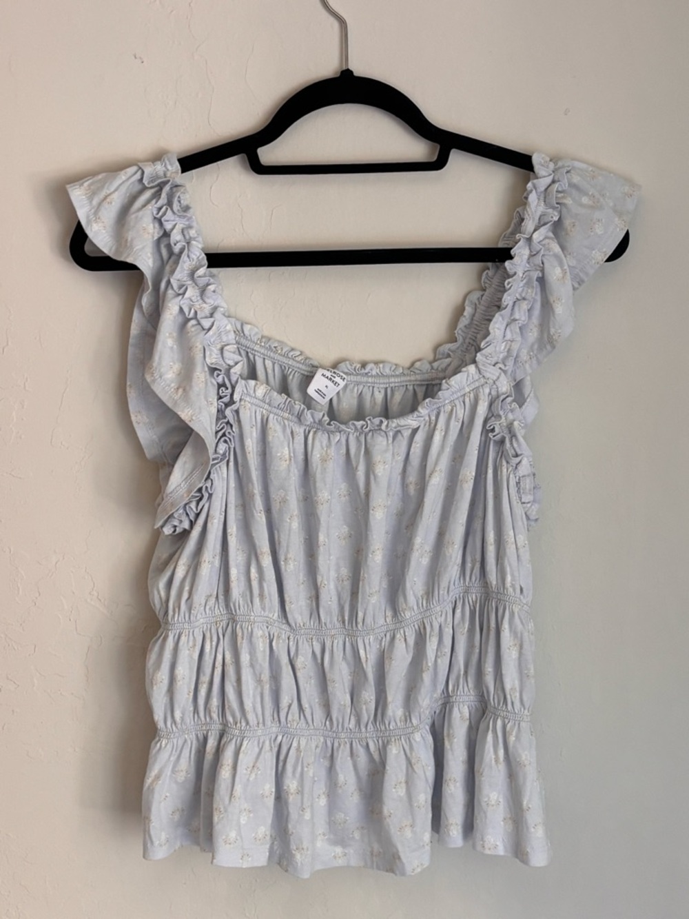Melrose & Market Soft Floral Print Ruffle Sleeve Smocked Tank, Pale Blue XL NWT